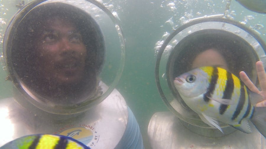 Seawalker underwater helmet walk with tropical fish in Bali