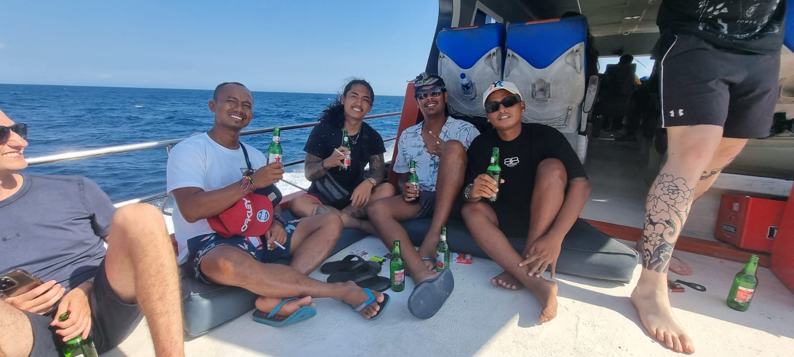 Andrew and friends on a boat trip to the islands from Bali