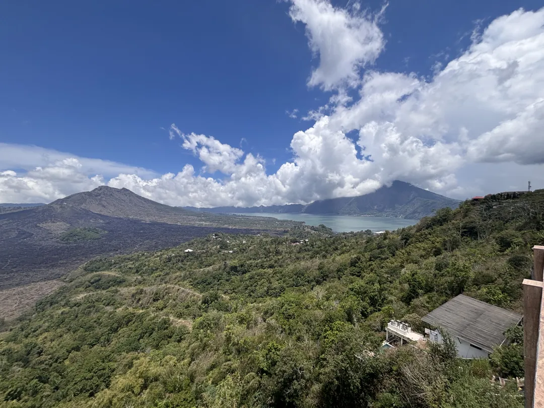 Mount Batur volcano and Lake Batur seen from the Kintamani caldera rim, Bali
