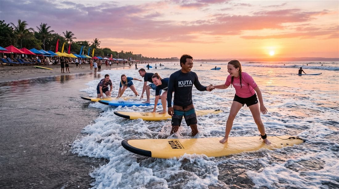 Surf lesson at Kuta Beach, Bali