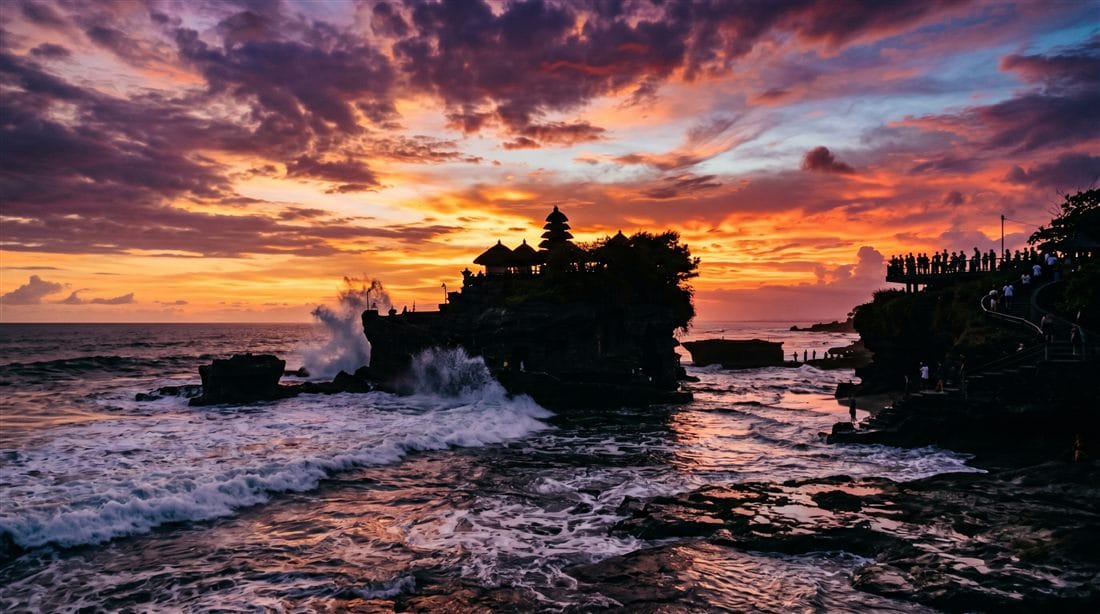 Tanah Lot sea temple at sunset, Bali