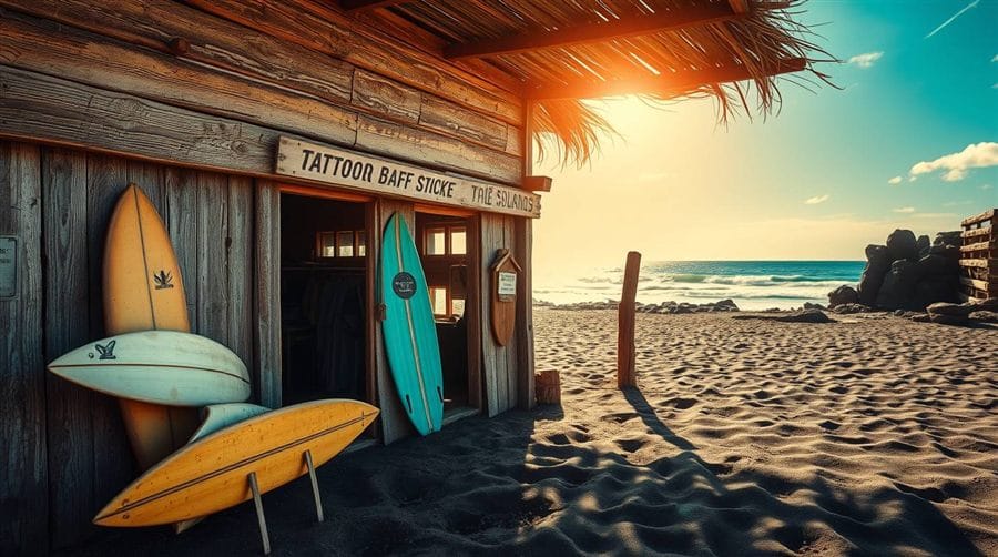 Bali surf shack and tattoo studio on Batu Bolong Beach